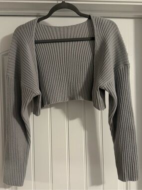 Cropped Ribbed Open-Front Sweater Bolero - Gray